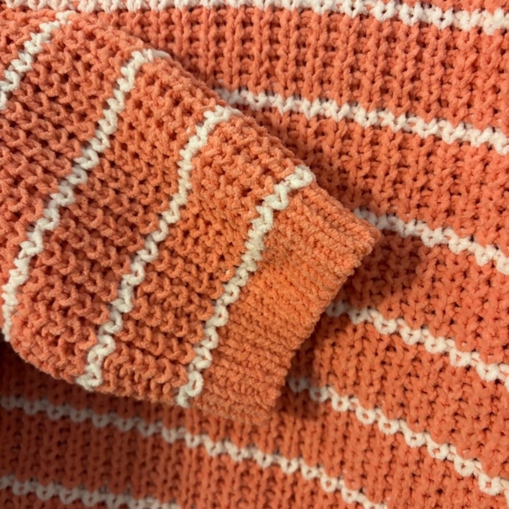 Self Esteem L Chenille Striped Cropped Pullover Sweater Coral White Coastal Chic - Picture 8 of 14